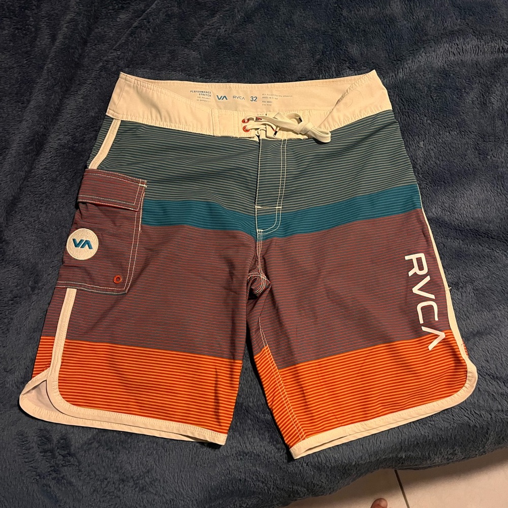 RVCA Orange and Blue Board Shorts with Drawstring Waist